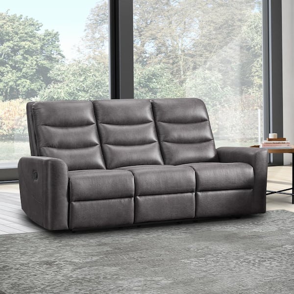 DEVON & CLAIRE Bentley Gray Fabric Manual Recliner Sofa