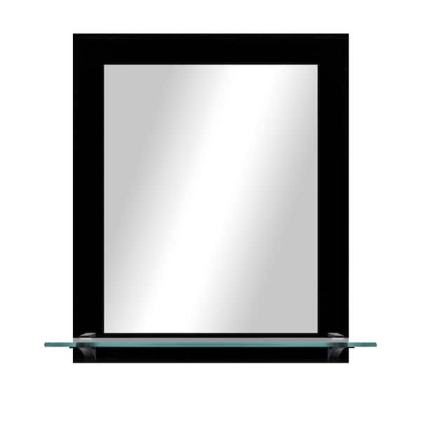 Unbranded 21.5 in. W x 25.5 in. H Rectangle Black Vertical Mirror with Tempered Glass Shelf/Black Brackets