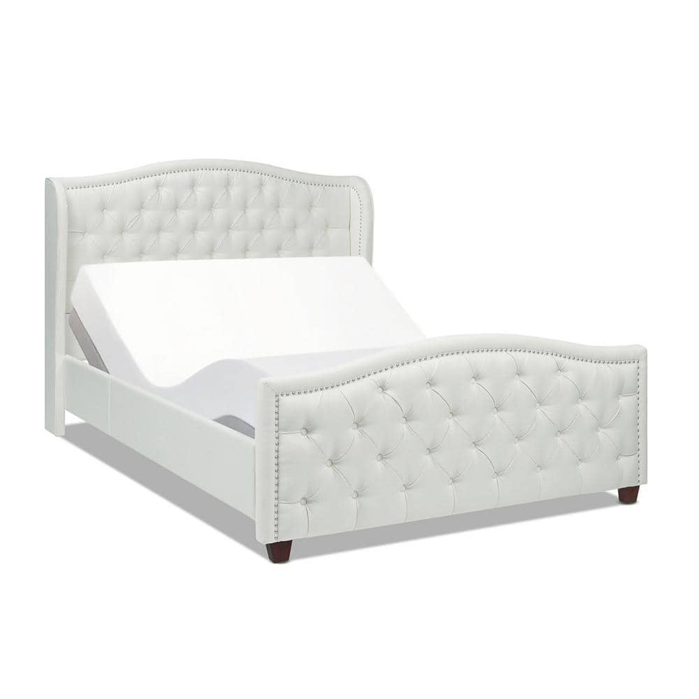Fontana Queen Antique White Tufted Upholstered Platform Bed