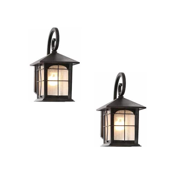 Home Decorators Collection Brimfield 12 75 In Aged Iron 1 Light Outdoor Wall Lamp With Clear Seedy Glass Shade 2 Pack Y37029a 151 - Home Decorators Medium Exterior Wall Lantern