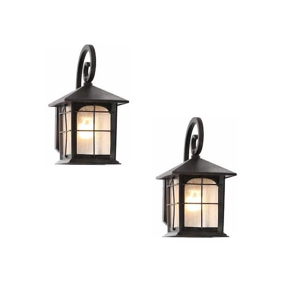 Brimfield Aged Iron 1-Light Line Voltage Hardwired Outdoor Porch Light Wall Lantern Sconce w/ No Bulb Included (2-pack)