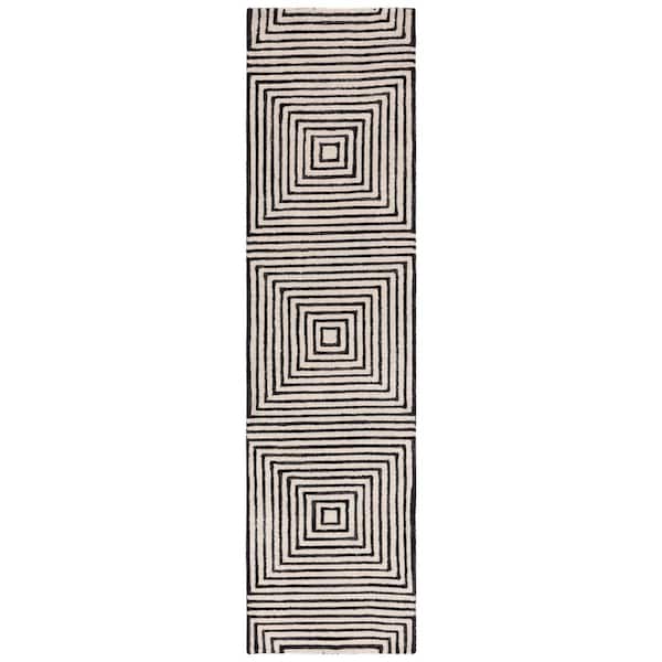 Metro 2 ft. x 13 ft. Black/Beige Geometric Squares Runner Rug