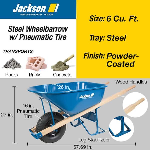6 cu. ft. Heavy-Duty Steel Wheelbarrow with Tubed Knobby Tire and Powder Metal Bearings