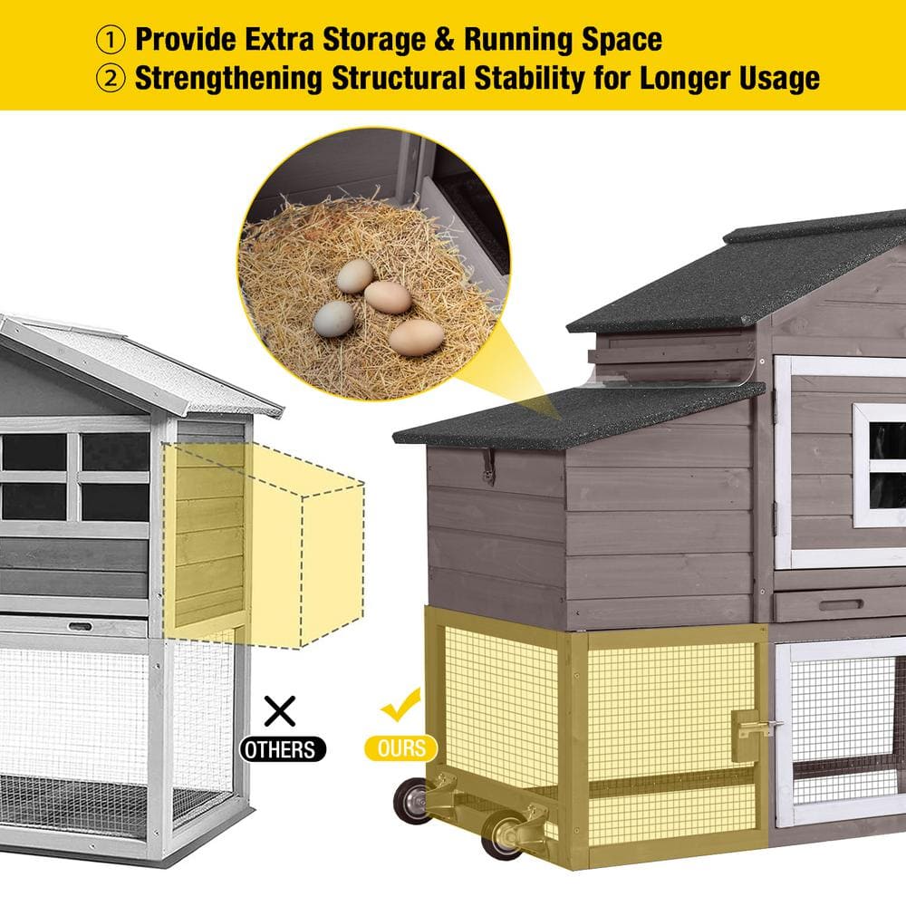 Gray and White Wooden Mobile Chicken Coop with Run