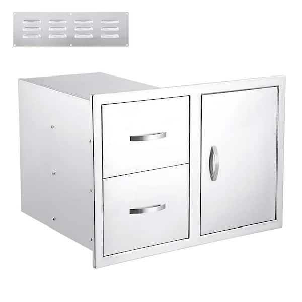 33 in. W x 22 in. D x 22 in. H Stainless Steel 2 Drawer Access Drawer Unit with Access Door Combo