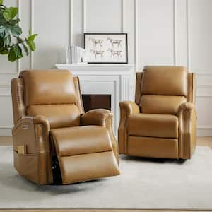 Joachim Camel 34.5 in. Traditional Genuine Leather Power Swivel Glider Recliner Set of 2