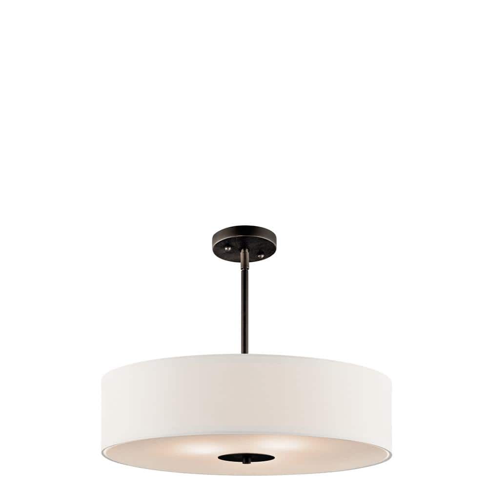 Transitional 20" Drum Pendant with White Microfiber Shade in Black and Bronze