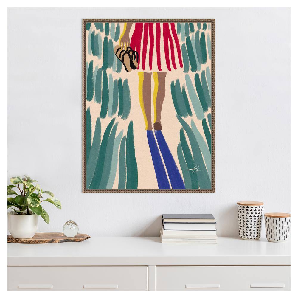 Walking Barefoot in Summer Grass Abstract Canvas Print with Bronze Frame