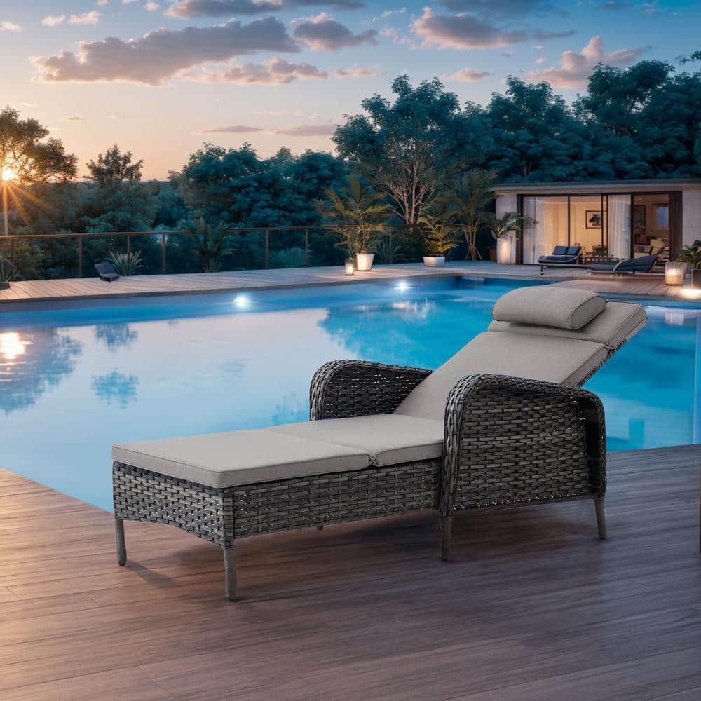 Arcline Gray 1-Piece Wicker Outdoor Chaise Lounge with Gray Cushions price history on PriceWatchPro