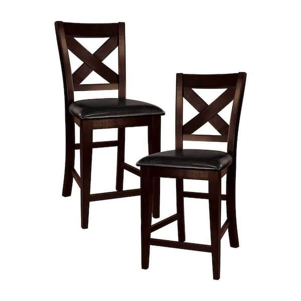 EVERGLADE HOME Jarvis 43.25 in. Warm Merlot Full Back Wood Frame Dining Bar Stool with Faux Leather Seat (Set of 2)
