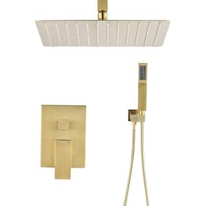 Single-Handle 2-Spray High Pressure Wall Mount 10 in. Shower Head Hand Shower Faucet in Brushed Gold (Valve Included)