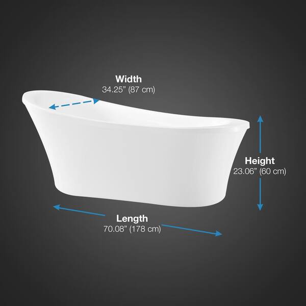 NOVA Oriental: Acrylic Bath Tub: (170x70)cm +Grips+Legs, White - T&C