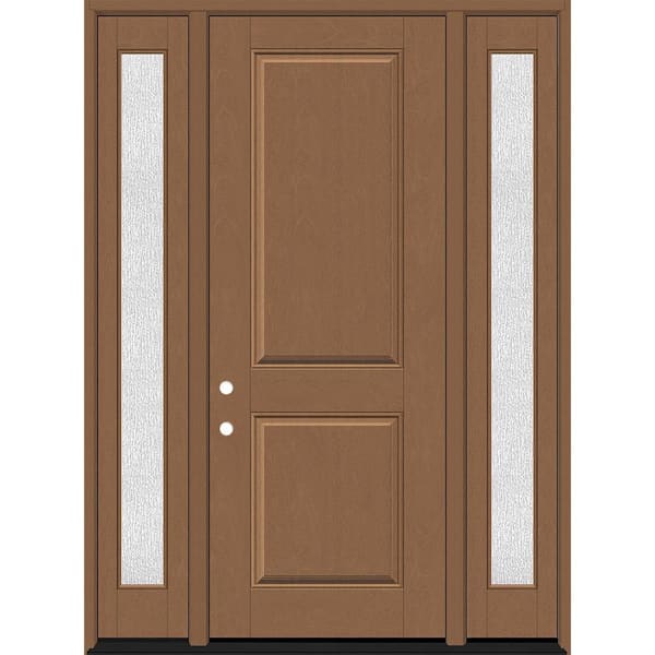 Steves & Sons Regency 64 in. x 96 in. 2P Squaretop LHIS AutumnWheat Stain Mahogany Fiberglass Prehung Front Door w/Rain12in.SLs 4-9/16
