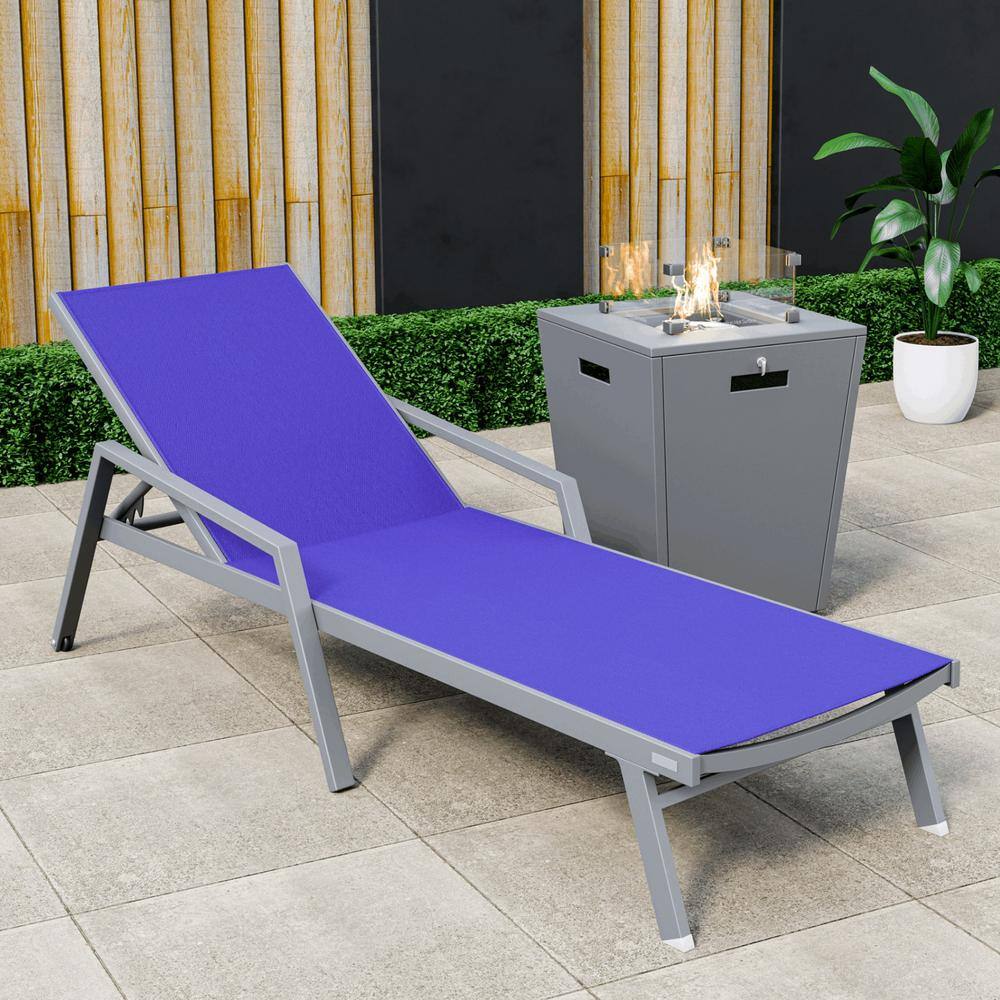 Marlin Navy Blue Aluminum Outdoor Chaise Lounge Chair with Fire Pit Table