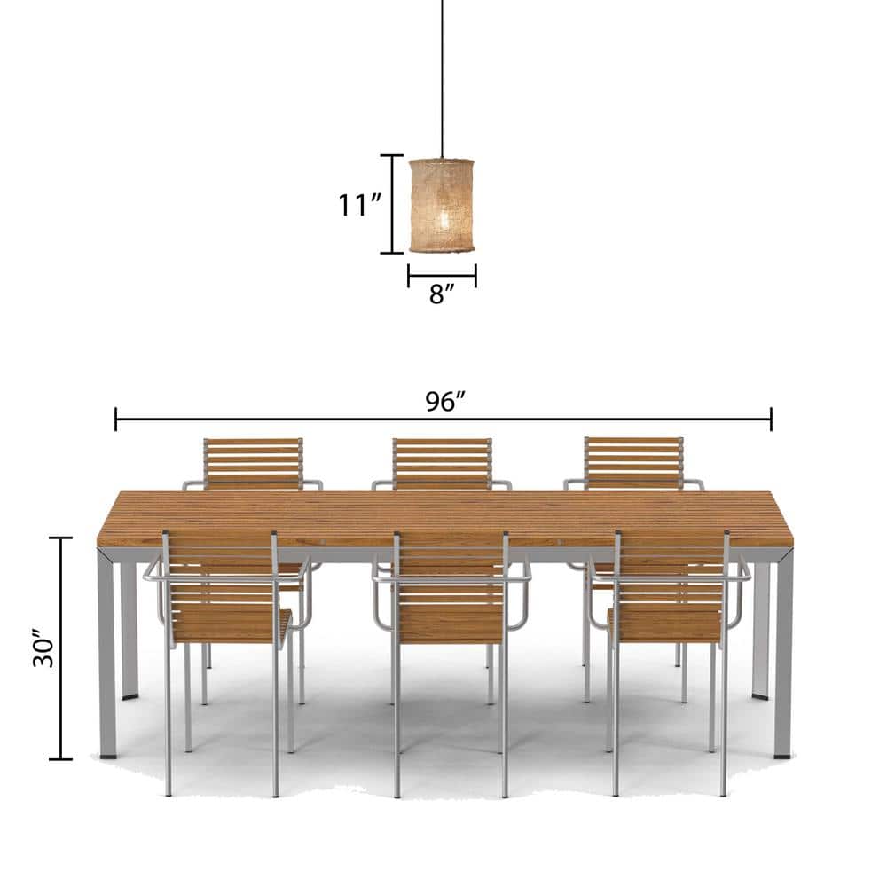 Tan Jute and Black Metal Cylinder Pendant Light