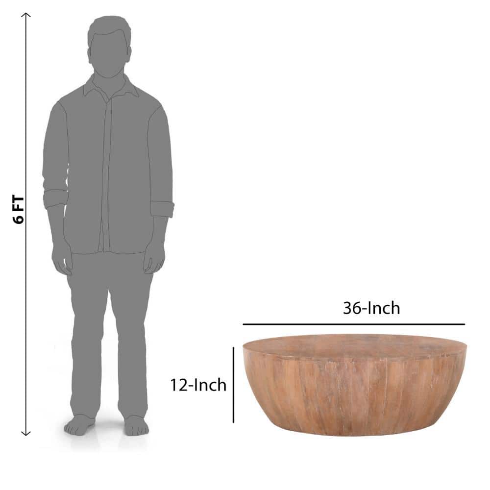 Distressed Brown Mango Wood Round Drum Coffee Table