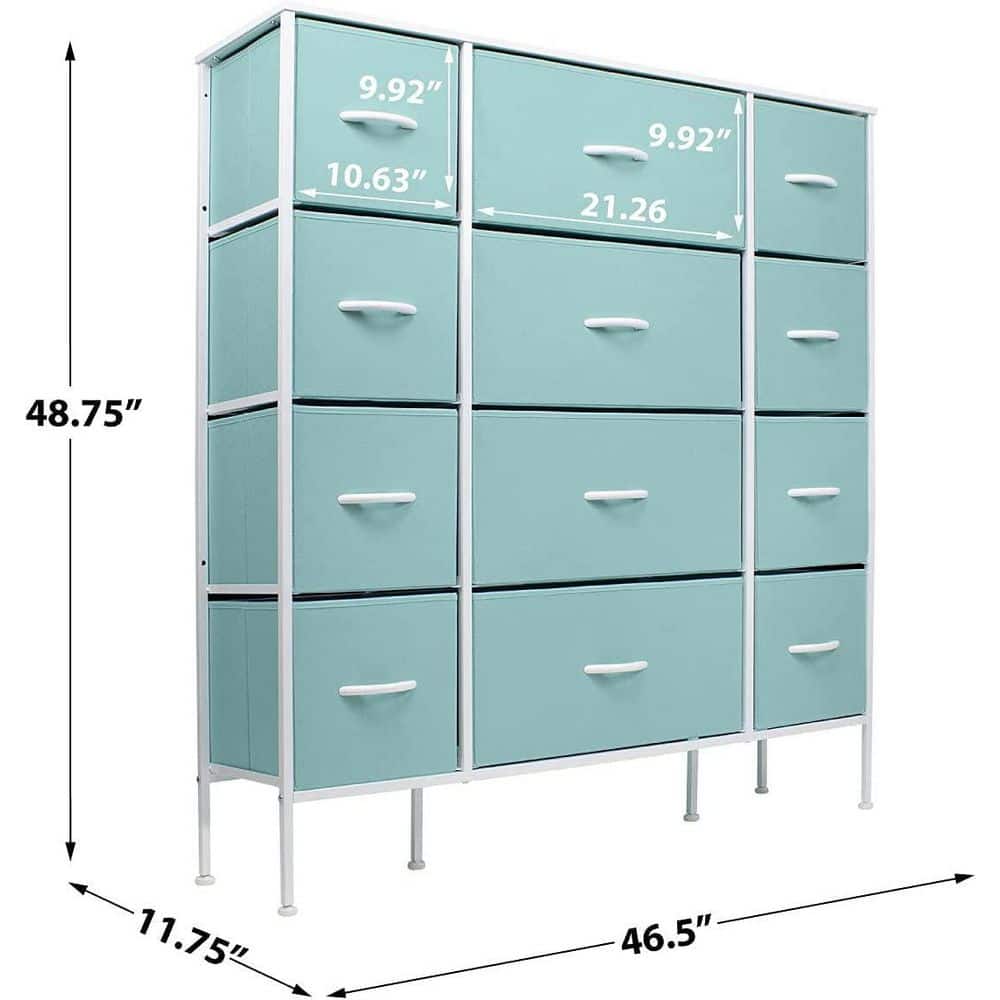 Aqua 12-Drawer Fabric Dresser with Steel Frame