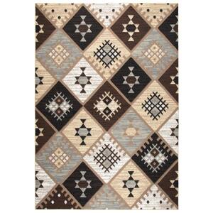 x cite Gold Geometric Machine Made Polypropylene 5 ft. 2 in. x 7 ft. 3 in. Area Rug