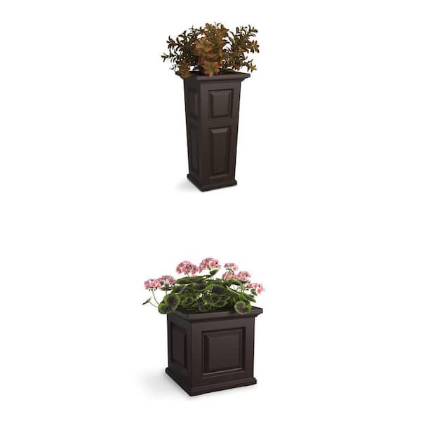 Nantucket Self-Watering Espresso Polyethylene Planter Combo: 32 in. Tall and 16 in. Square