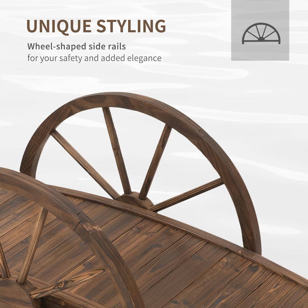 3.3ft Stained Fir Wood Garden Bridge with Half-Wheel Railings