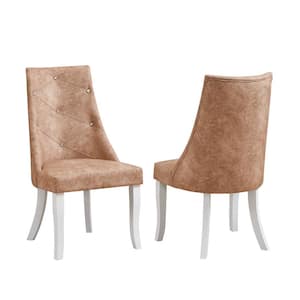 SignatureHome Elmer Light Brown/White Finish Solid Wood Tufted Upholstered Dining Chairs Set of 2.Dimension(24Lx22Wx40H)