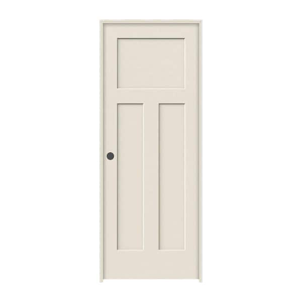 JELD-WEN 24 in. x 80 in. 3 Panel Craftsman Primed Right-Hand Smooth Solid Core Molded Composite MDF Single Prehung Interior Door