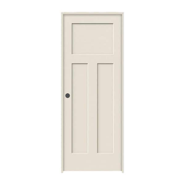 JELD-WEN 28 in. x 80 in. 3 Panel Craftsman Primed Right-Hand Smooth Solid Core Molded Composite MDF Single Prehung Interior Door