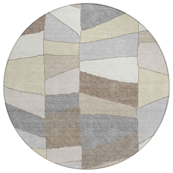 Chantille Machine Washable Indoor/Outdoor Abstract ACN2836 Ivory 8 ft. x 8 ft. Round Rug