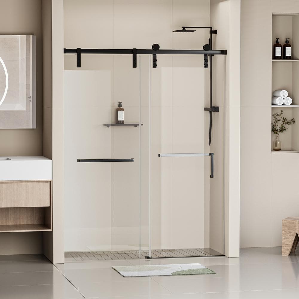 60 in. W x 76 in. H Soft Closing Single Sliding Frameless Shower Door in Matte Black Finish with 5/16 in. Tempered Glass price history on PriceWatchPro