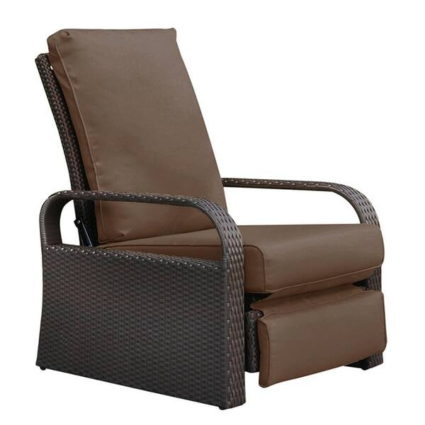 ART TO REAL Wicker Outdoor Patio Adjustable Recliner Chair Brown Thick