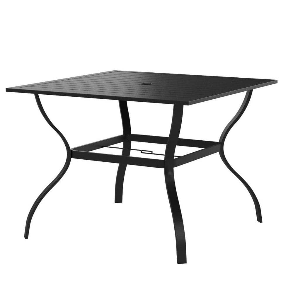 Classic Black Metal Outdoor Dining with 1.57 in. Umbrella Hole