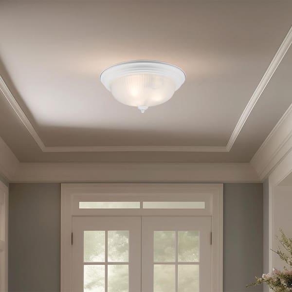 PRIVATE BRAND UNBRANDED 15.38 in 3-Light White Flush Mount Ceiling Light Fixture with Frosted Swirl Glass Shade