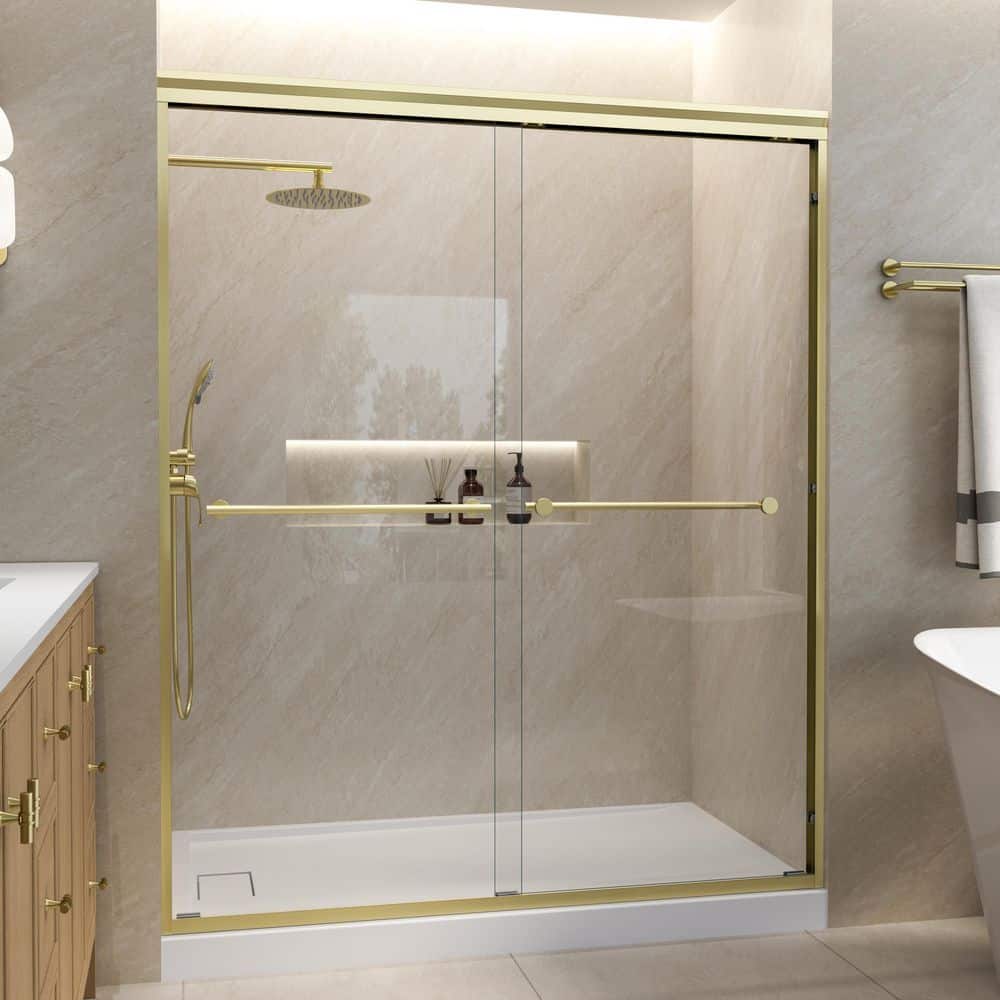 56-60 in. W x 72 in. H Double Sliding Framed Shower Door in Brushed Gold Finish with 1/4 in. (6mm) Clear Tempered Glass price history on PriceWatchPro