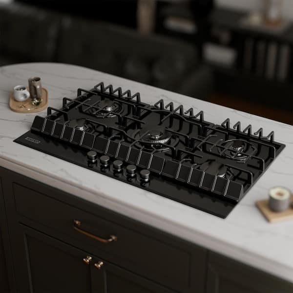 36 in. Gas-on-Glass Gas Cooktop in Black with 5-Burners including Melting Burners