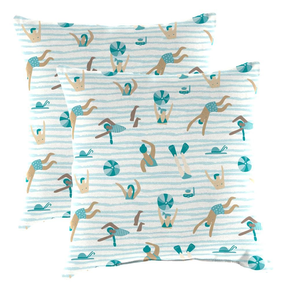 16 in. L x 16 in. W x 4 in. T Square Outdoor Throw Pillow in Swimmers Aqua (2-Pack) price history on PriceWatchPro
