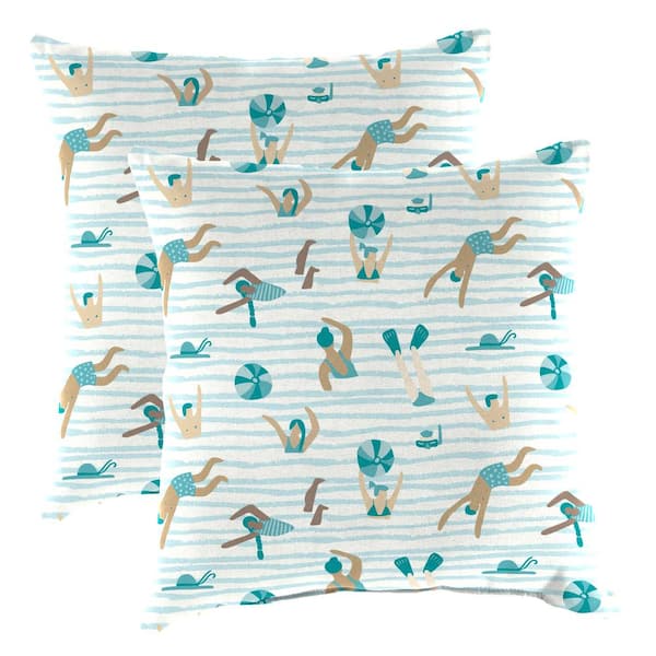 Jordan Manufacturing 16 in. L x 16 in. W x 4 in. T Square Outdoor Throw Pillow in Swimmers Aqua (2-Pack)