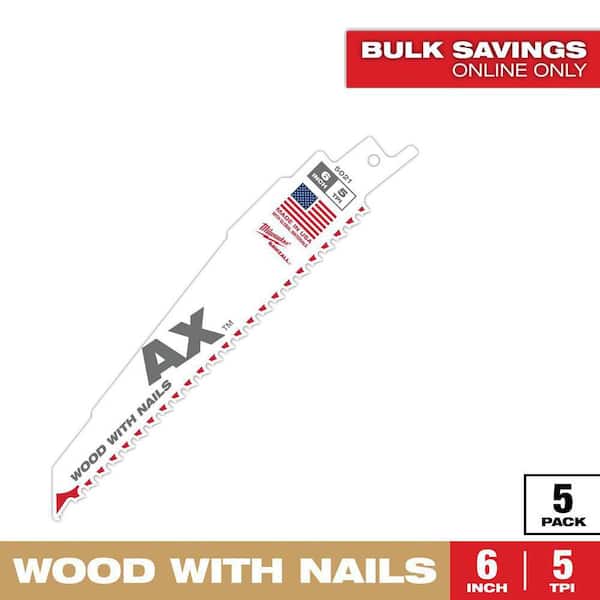 6 in. 5 TPI AX Nail-Embedded Wood Cutting SAWZALL Reciprocating Saw Blades (5-Pack)