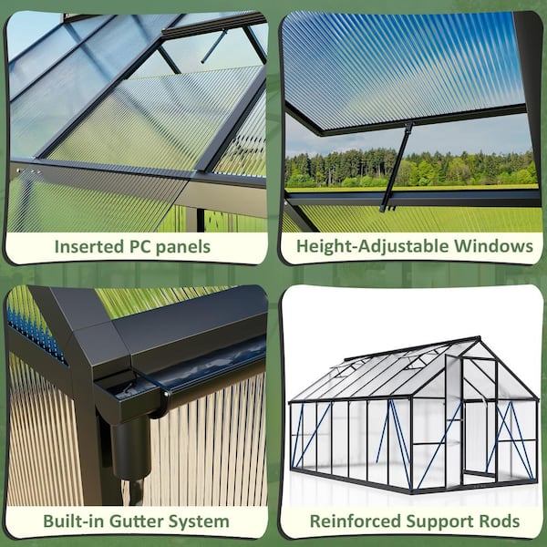 VIWAT 8 ft. W x 14 ft. D Greenhouse for Outdoors, Polycarbonate