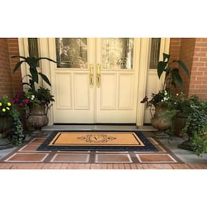 A1HC Paisley Black 30 in. x 60" Rubber and Coir Monogrammed V Durable Outdoor Entrance Door Mat