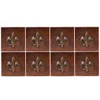 4 in. x 4 in. Hammered Copper Fleur De Lis Decorative Wall Tile in Oil Rubbed Bronze (8-Pack)
