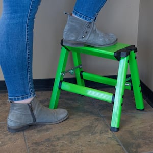 1-Step Aluminum Folding Step Stool with 325 lbs. Load Capacity in Neon Green