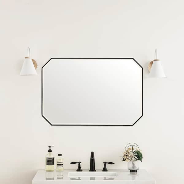 James Martin Vanities Rohe 24 in. W x 36 in. H Rectangular Framed Wall Mount Bathroom Vanity Mirror in Matte Black