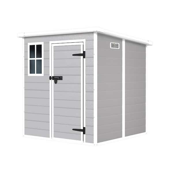 Outdoor 6 ft. W x6 ft. D Storage Garden Plastic Resin Shed w/ Black Skillion Roof,Window,Vent,Door,Floor(36 sq. ft.)Grey