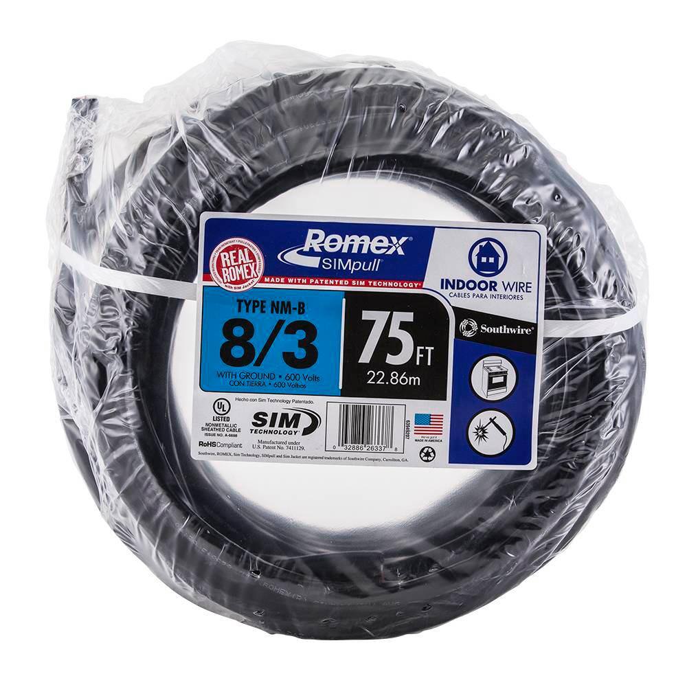 Southwire 75 Ft 8 3 Stranded Romex SIMpull CU NM B W G Wire 63949207 