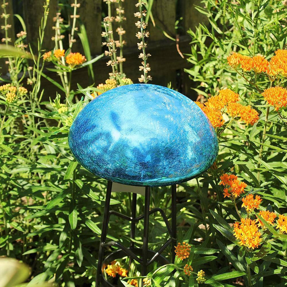 Teal Crackle Glass Garden Toadstool Gazing Ball, 9 Inch