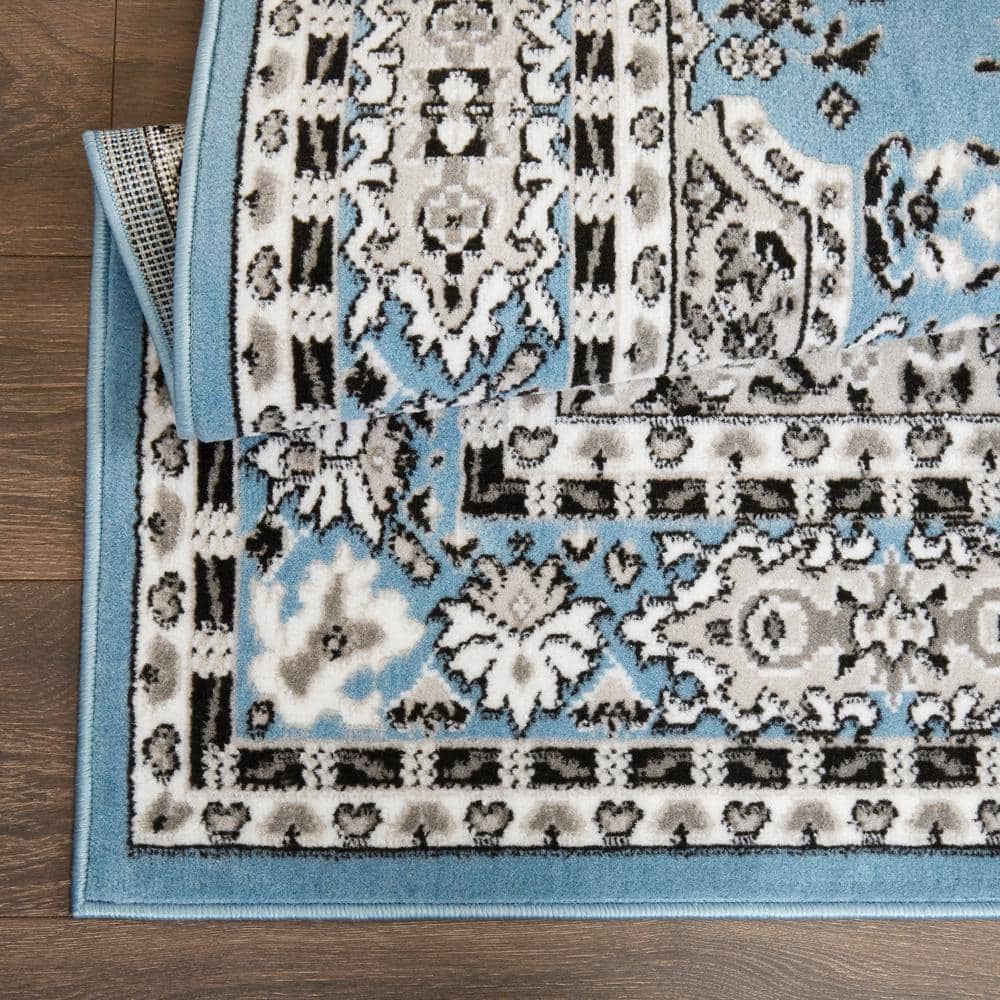 Premium Blue and Gray Medallion Synthetic Area Rug