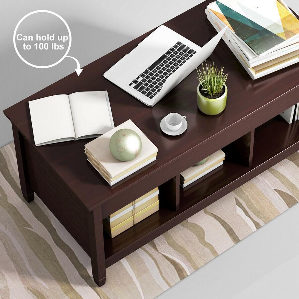 Espresso Square Wood and Metal Lift-Top Coffee Table with Storage