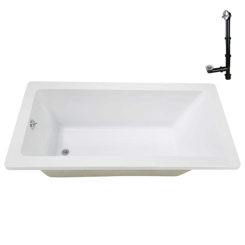 60" x 32" Glossy White Acrylic Soaking Drop-In Bathtub