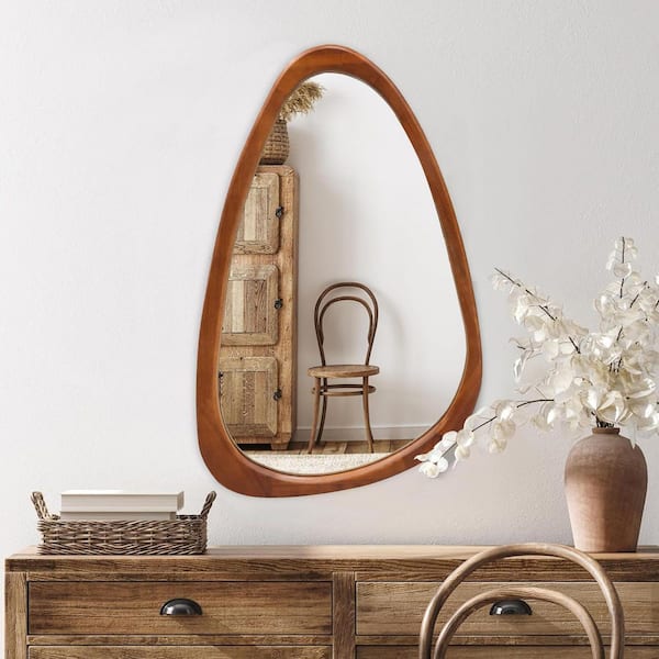 20 in. W x 30 in. H Irregular Natural Wood-Frame Wall Mirror, Distinctive Asymmetric Design