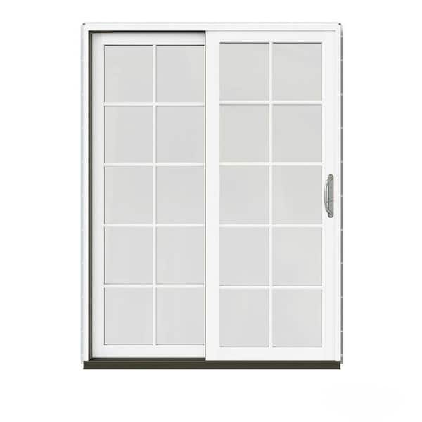 JELD-WEN 60 in. x 80 in. W-2500 Contemporary Desert Sand Clad Wood Left-Hand 10 Lite Sliding Patio Door w/White Paint Interior